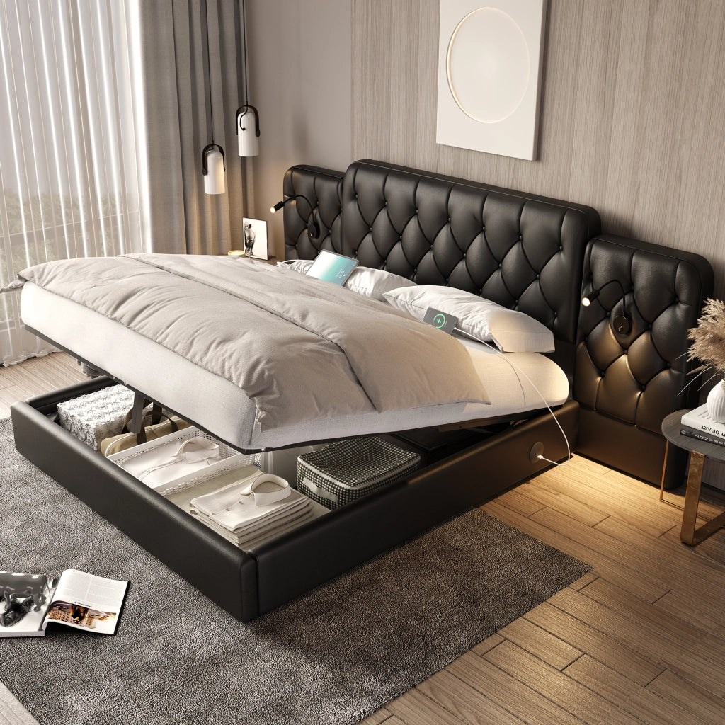 letto con testata lunga in ecopelle nero 160 x 200 cm