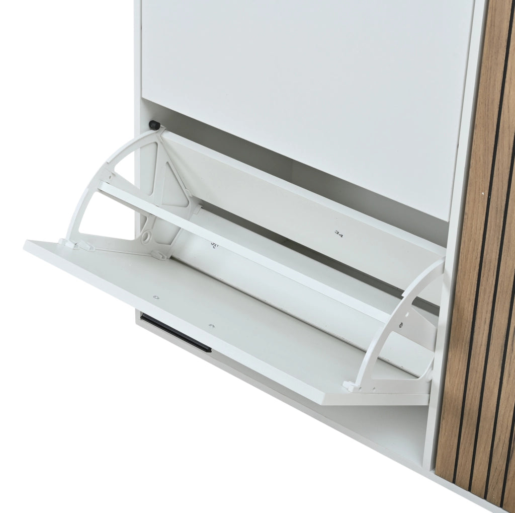 Set di mobili da ingresso 5 pezzi con scaffale porta scarpe, panca, specchio, pannello appendiabiti e ripiano, colore legno e bianco