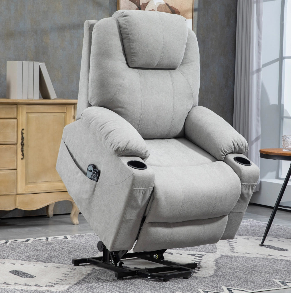 Poltrona Relax Elettrica con Funzione Alzapersone, Massaggio e Riscaldamento, Grigio Chiaro