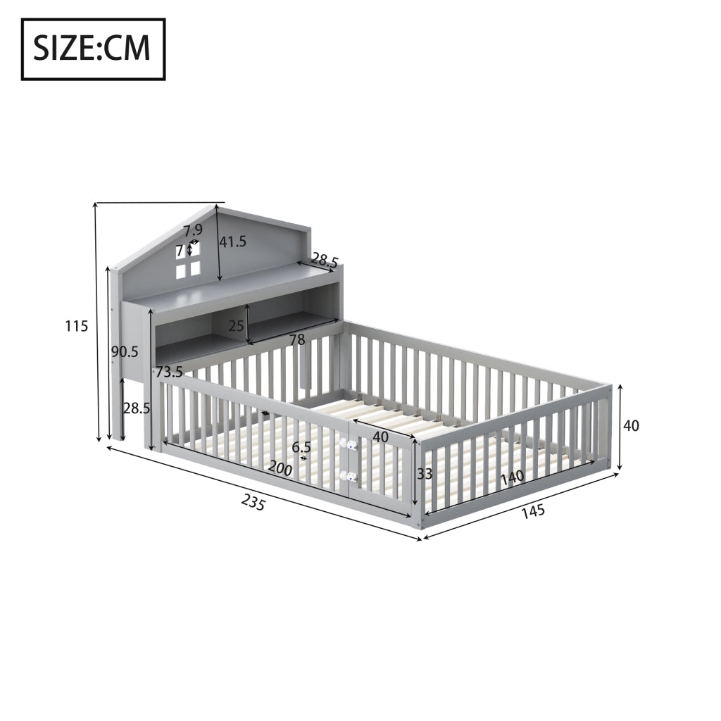 LETTO per bambini 140x200 cm in legno massello grigio, design a casa