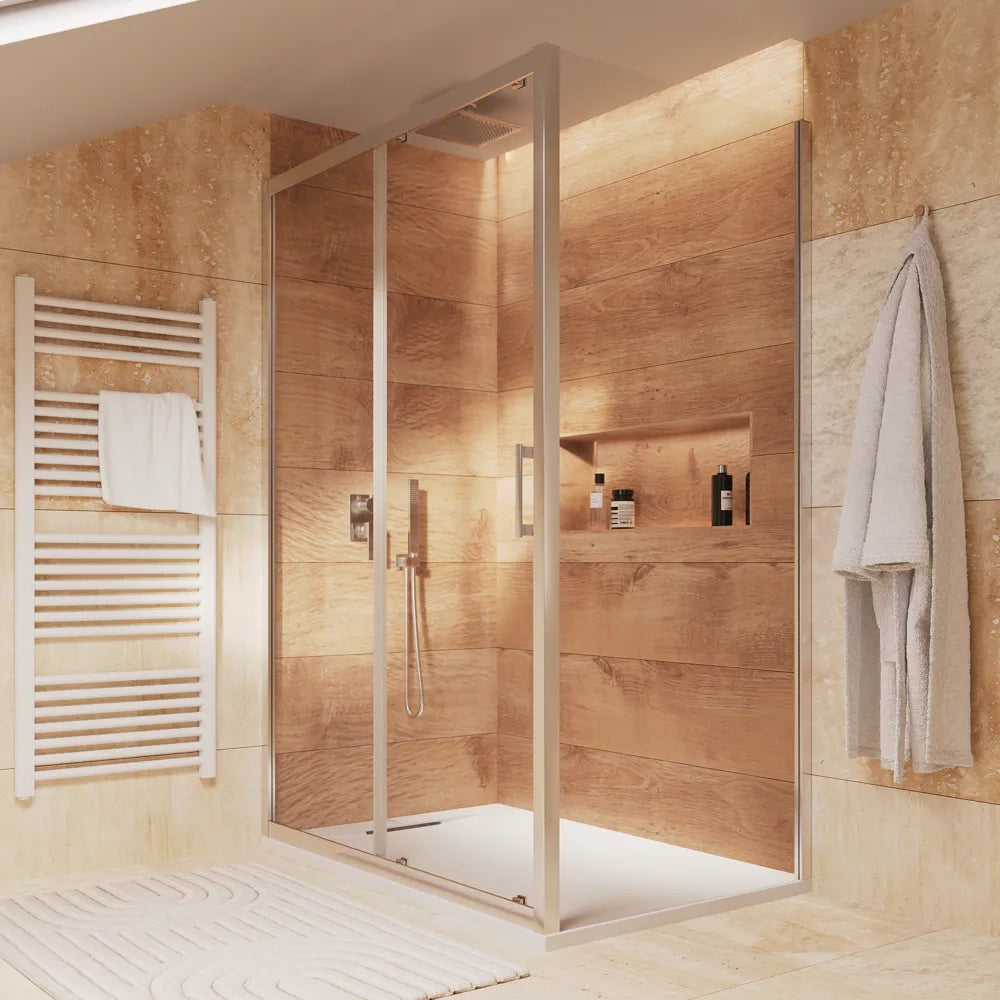 Box doccia cromato 115x90cm vetro 6mm trasparente apertura scorrevole h180cm | Sicily