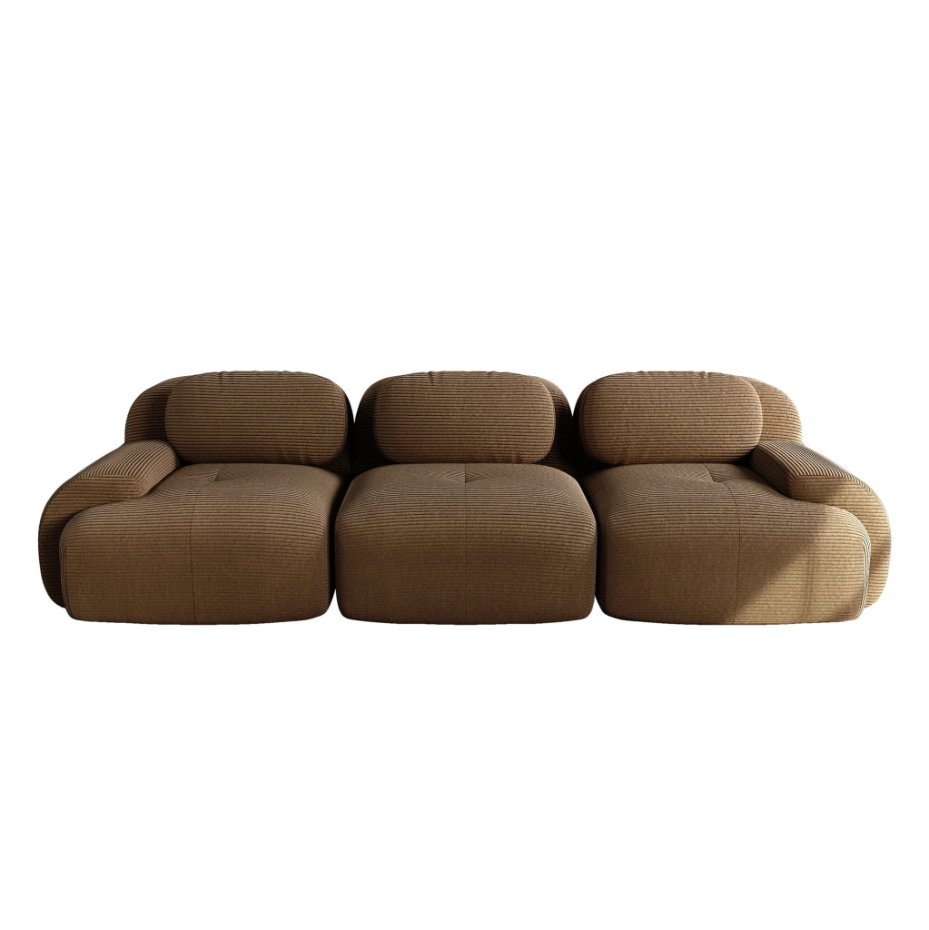 Desviae Divano angolare modulare in velluto a coste marrone senza montaggio con braccioli curvi 70 × 298 × 103 cm