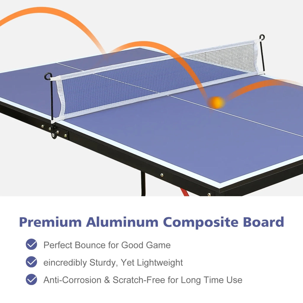 Tavolo da Ping Pong Pieghevole 137,2 cm (4,5 FT), Set Portatile con Rete, 2 Racchette e 3 Palline, Giochi Indoor e Outdoor, Facile da Riporre