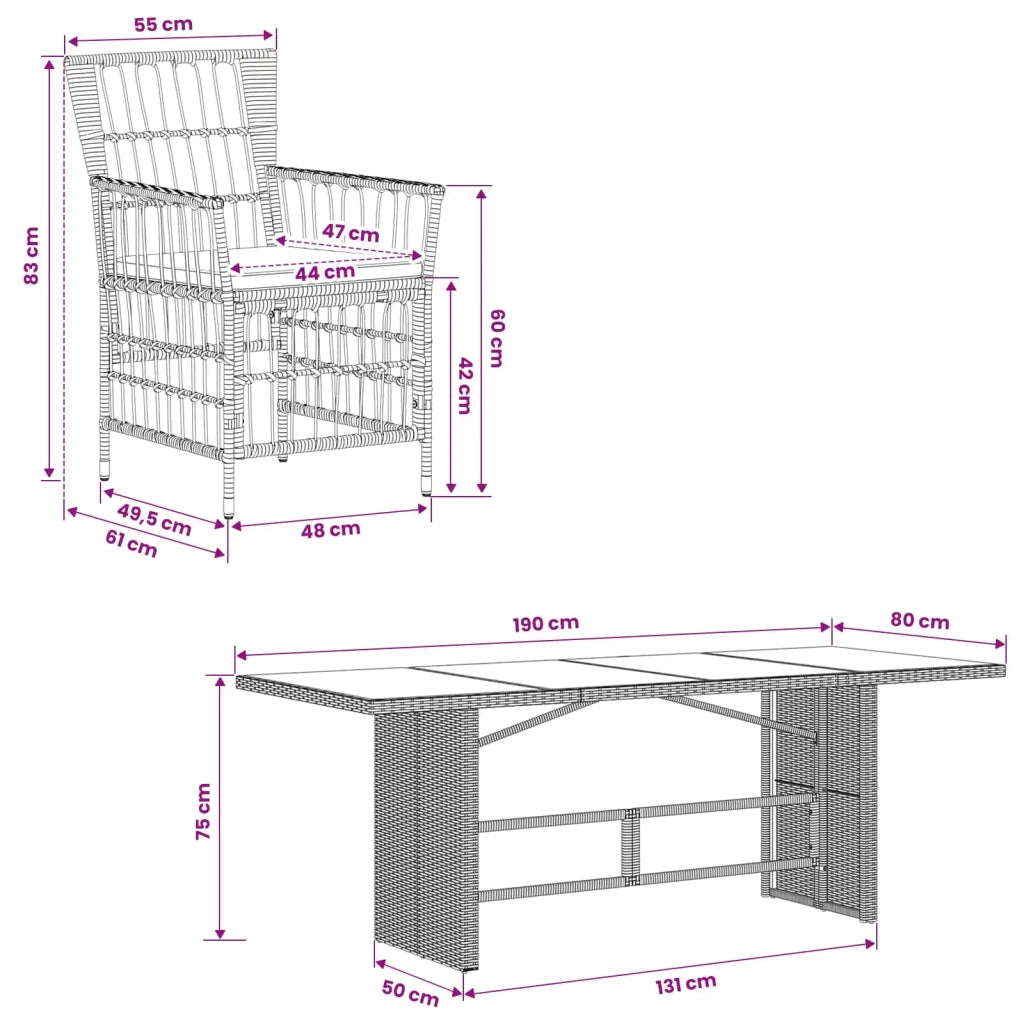 Set da pranzo per esterni 9 pz Grigio polyrattan 3448951