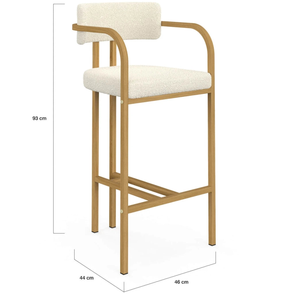 IDMarket - Set di 4 sgabelli da bar ESMA in metallo effetto legno e tessuto bouclette con braccioli