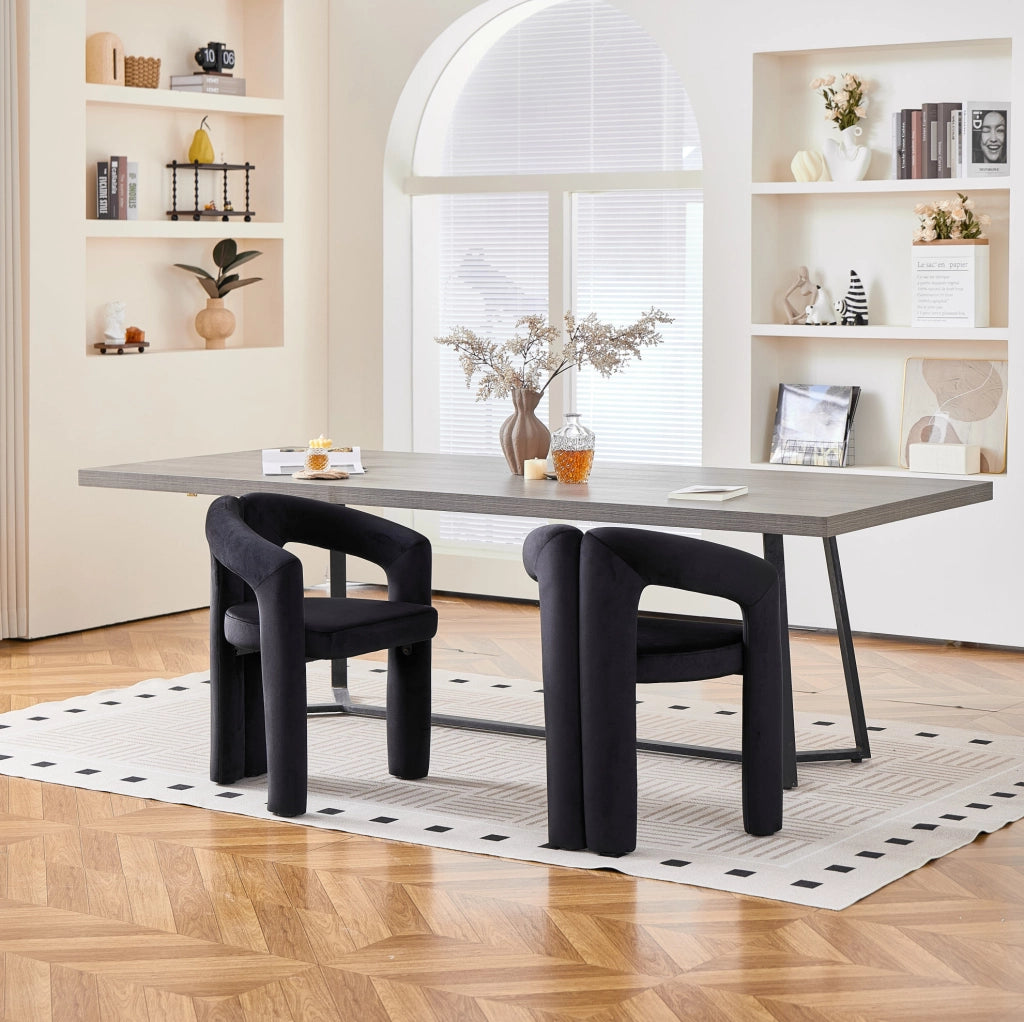 Set 2 sedie da pranzo in velluto nero con braccioli HOMVRA