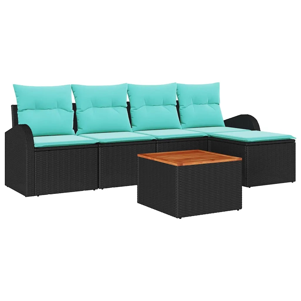 Set Divano da Giardino 6 pcs Nero e Turchese polyrattan 3356240