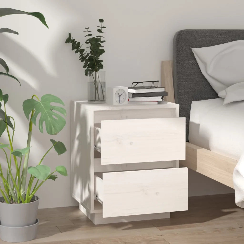 Comodini 2 pz Bianchi 40x35x50 cm in Legno Massello di Pino 813318