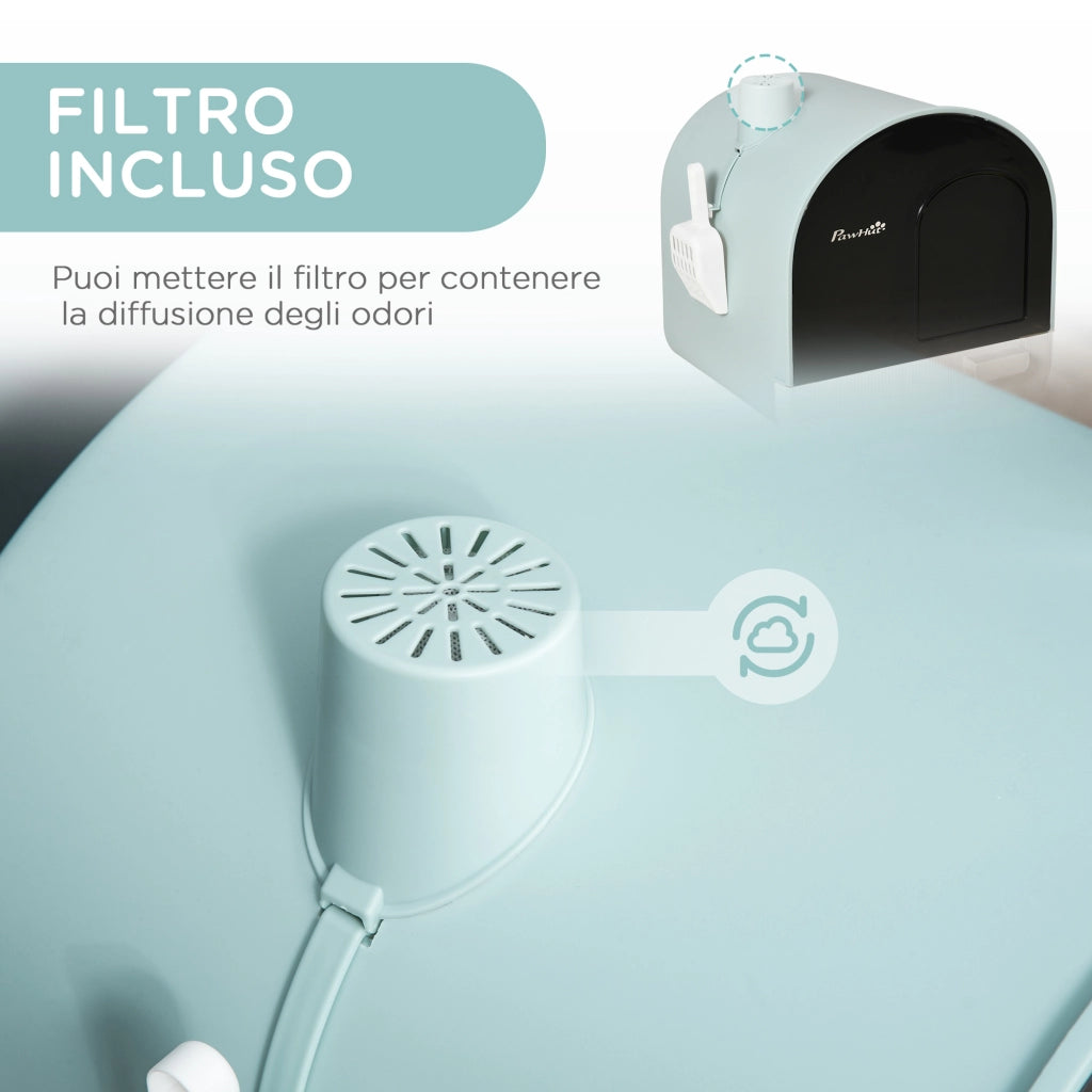 Lettiera per Gatti Chiusa in PP 43x44x47cm Verde, Toilette per Gatti con Vassoio Estraibile Paletta e Filtro, Facile da Pulire