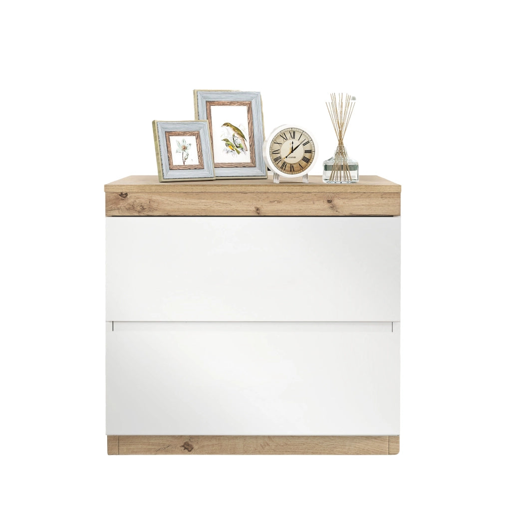 Comodino classico bianco e rovere con 2 cassetti