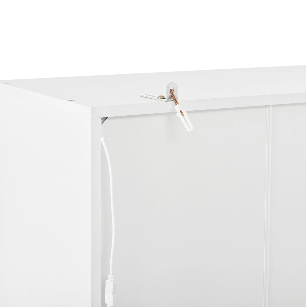 Mobile da ingresso 100x35x180 cm con specchio, panca e LED in MDF bianco