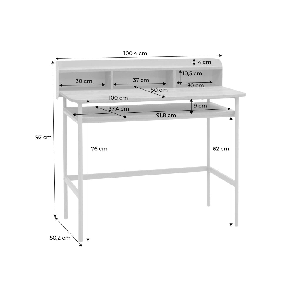 Scrivania in metallo e legno con 3 vani, blu