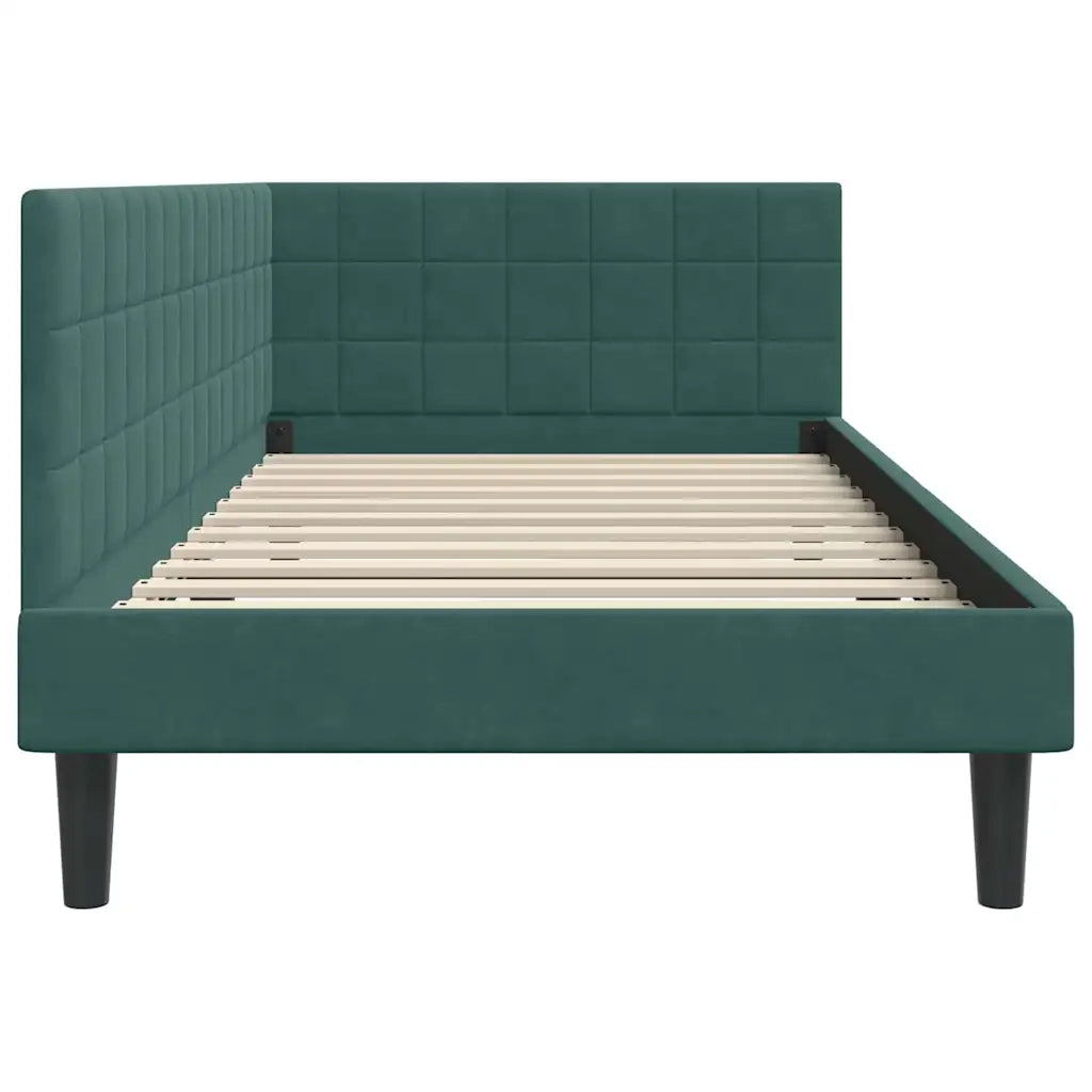 Cornice del letto ad angolo Verde Scuro 90 cm x 200 cm Velluto