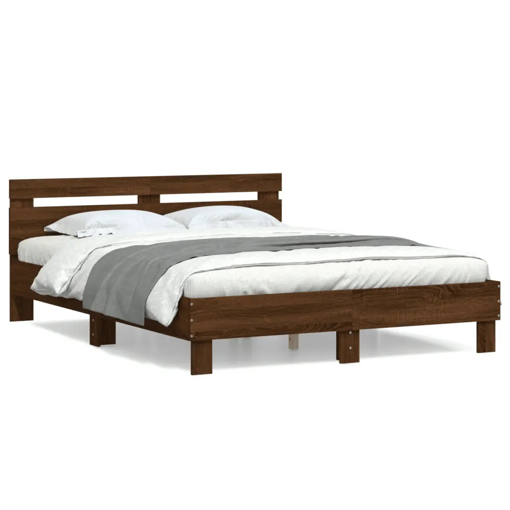 Giroletto Testiera-Struttura Letto Rovere Marrone 140x200 cm Legno Multistrato