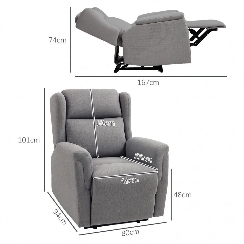 Poltrona relax reclinabile 160° con poggiapiedi effetto lino grigio scuro facile da montare per soggiorno