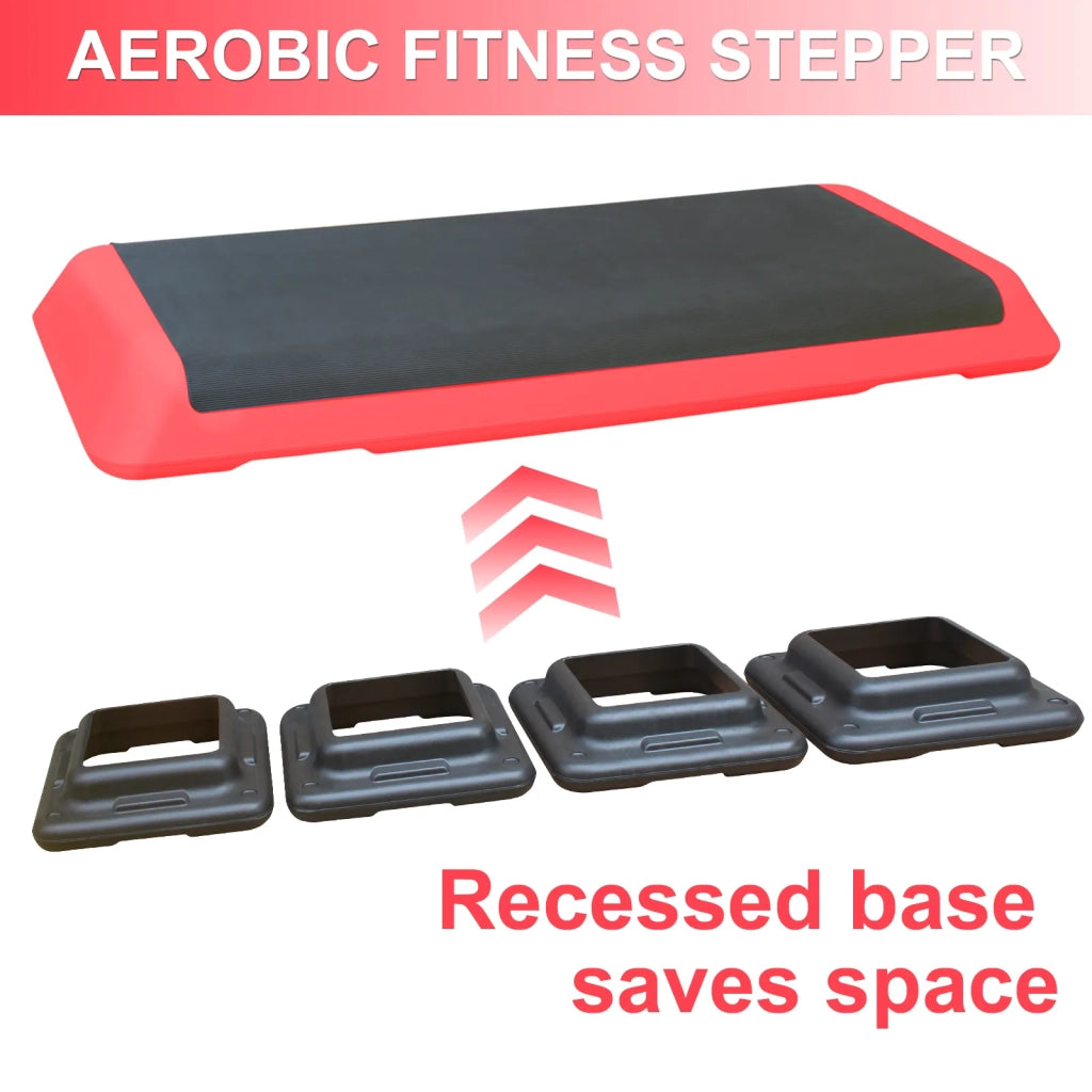 Piattaforma Step Aerobica Regolabile 110 cm con 4 Alzate, Stepper per Allenamento Cardio e Forza in Palestra Casa, Rosso