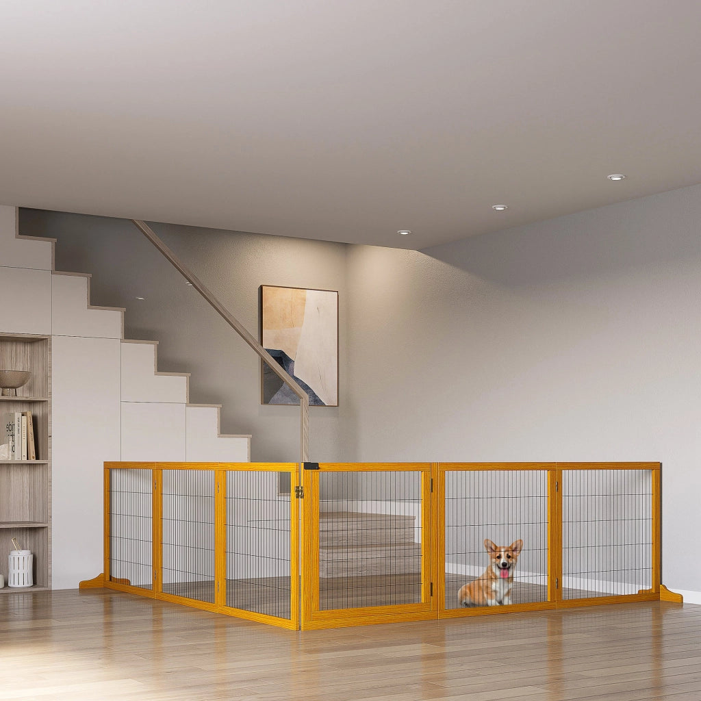 Recinto per Cani Pieghevole in Legno e Acciaio - Xylo - 6 Pannelli, 432x36x70cm