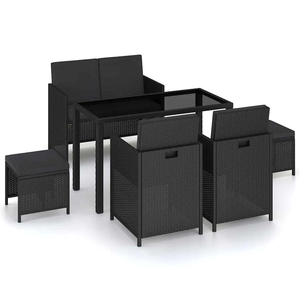 Set da Pranzo da Giardino 6 pz con Cuscini in Polyrattan Nero 315988