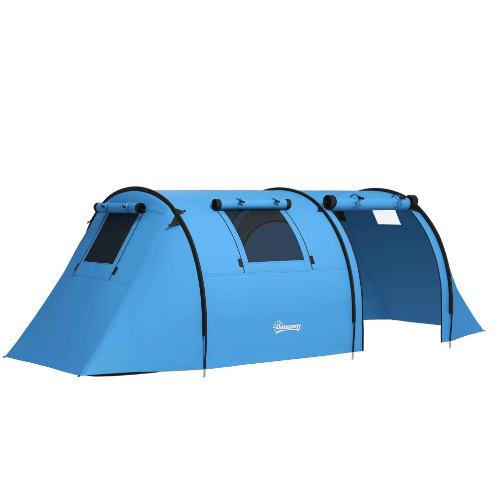 Tenda da Campeggio per 3-4 Persone Tenda Familiare Impermeabile 3000mm con 2 Vani Zona Giorno e Notte Azzurro Cielo