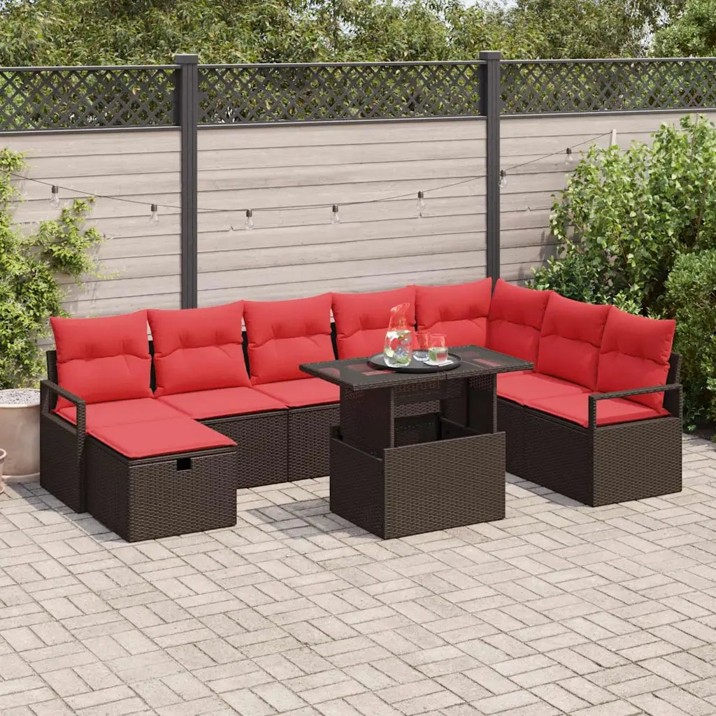 Set Divano da Giardino con cuscino 9 pcs Marrone Poly Rattan 3361153