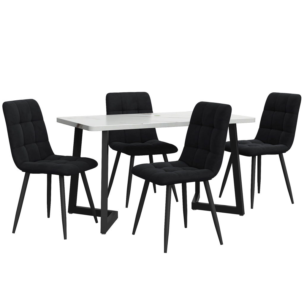Set tavolo da pranzo rettangolare con 4 sedie nere in velluto