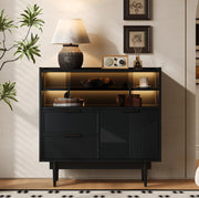 Mobile contenitore in MDF nero con LED e ante in vetro