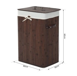 Cesto porta biancheria 72L in bambù con coperchio e manici, 40x30x60 cm, colore marrone scuro