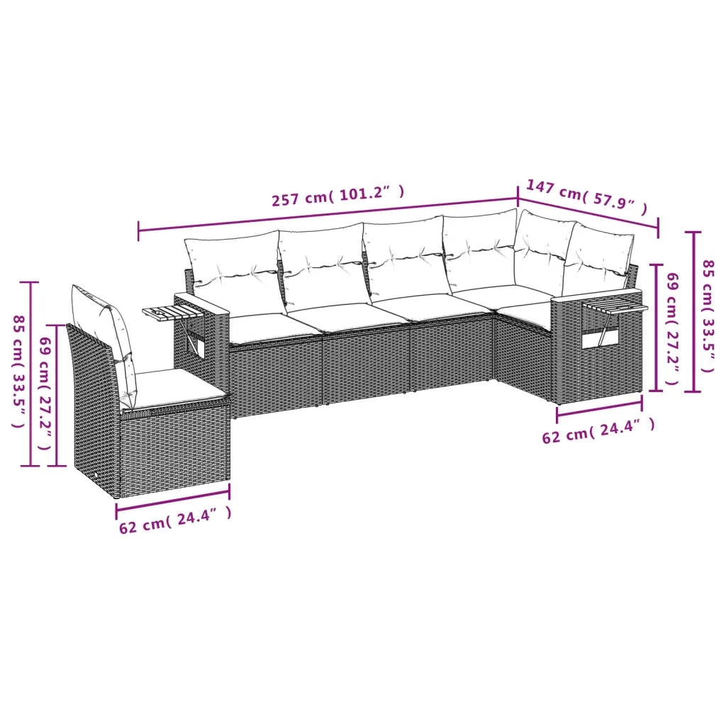 Set Divano da Giardino 6 pz con Cuscini Grigio in Polyrattan