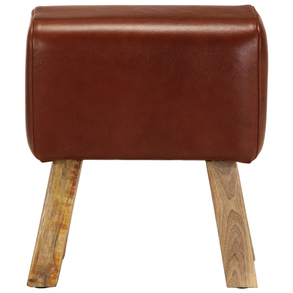 Panca da Palestra-Sgabello-Panca per Allenamento 38 cm Vera Pelle Marrone e Massello di Mango 235661