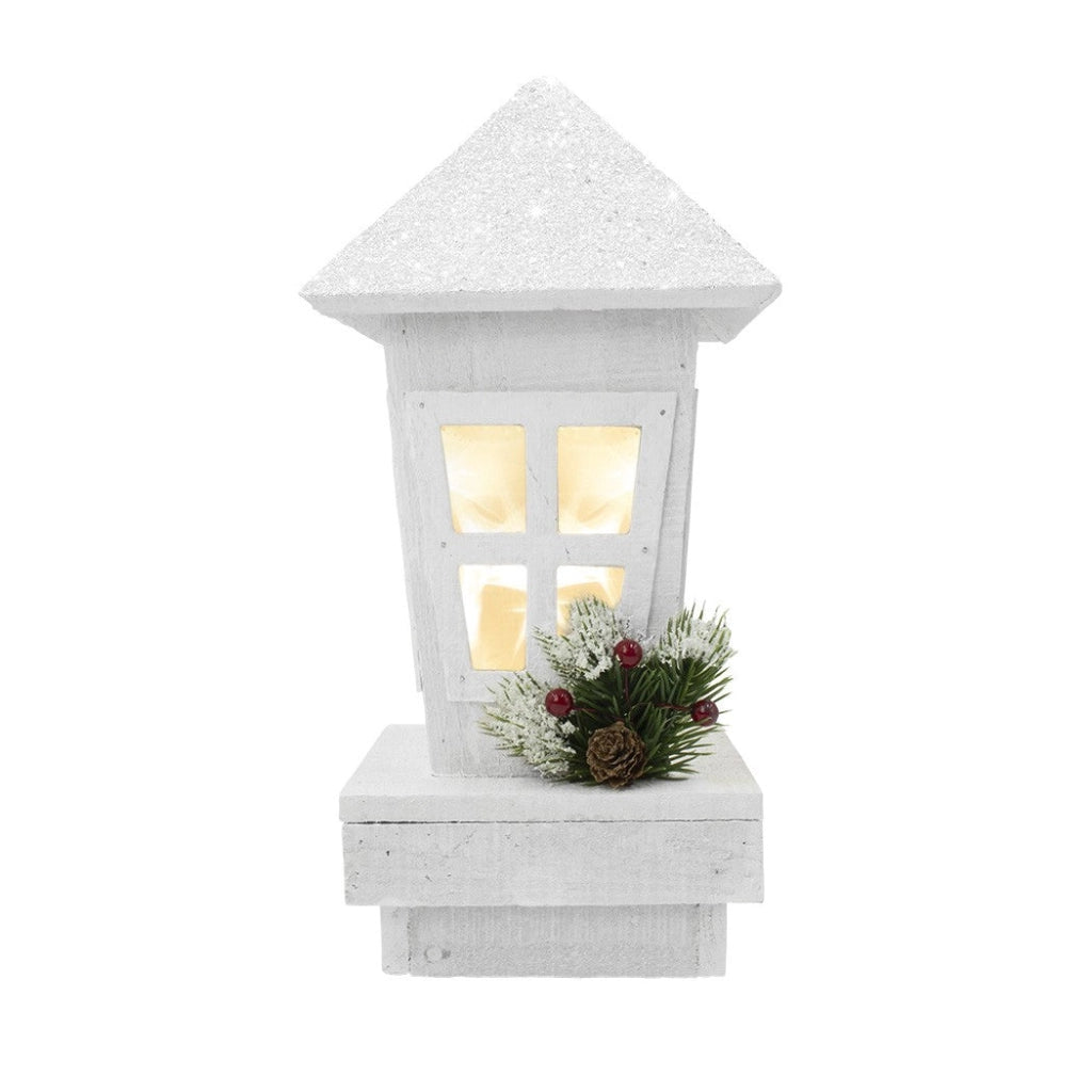 Lanterna di Natale in legno con glitter e illuminazione
