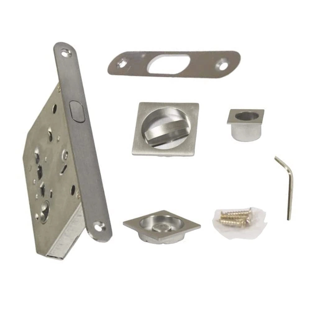 Kit serratura per porta scorrevole con nottolino quadro cromo satinato