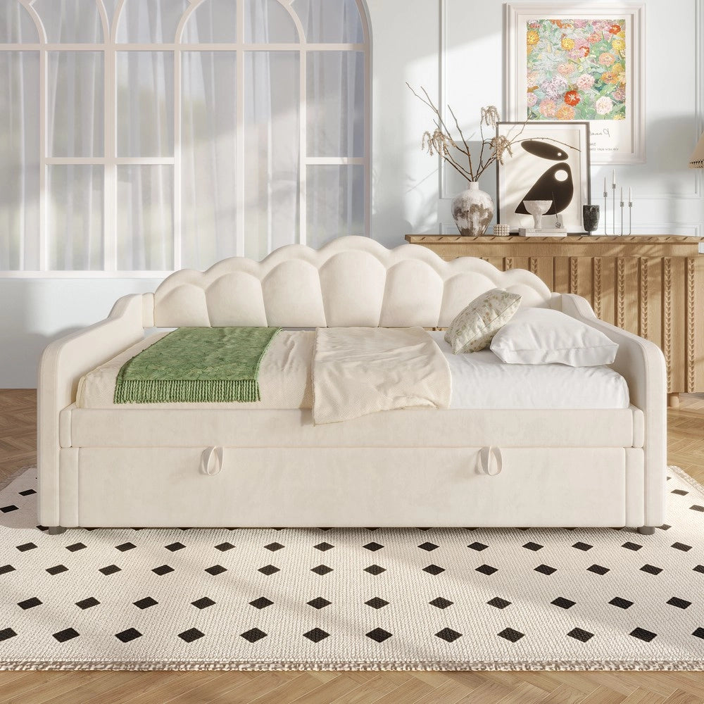 Letto Singolo Contenitore Imbottito con LED ¨C MINIMAL ¨C Velluto Beige 90x200