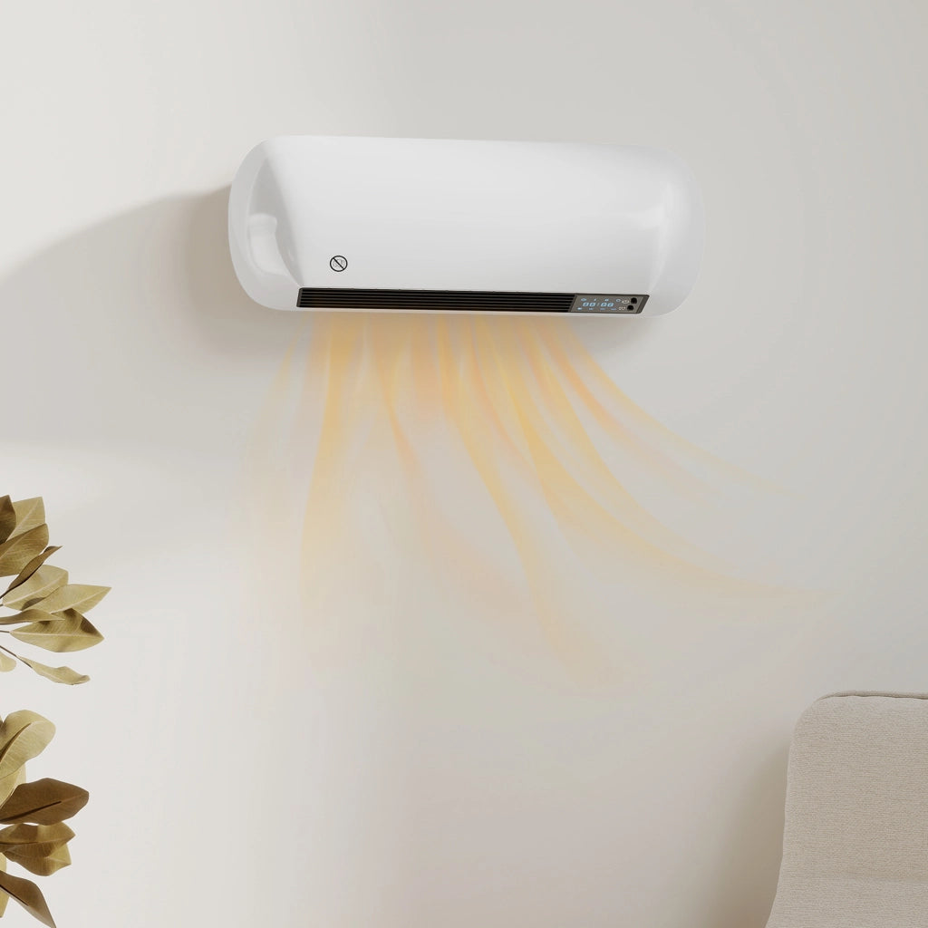 Termoventilatore Murale in Ceramica 1000/2000W con Termostato Timer e Telecomando 50x19x14cm Bianco