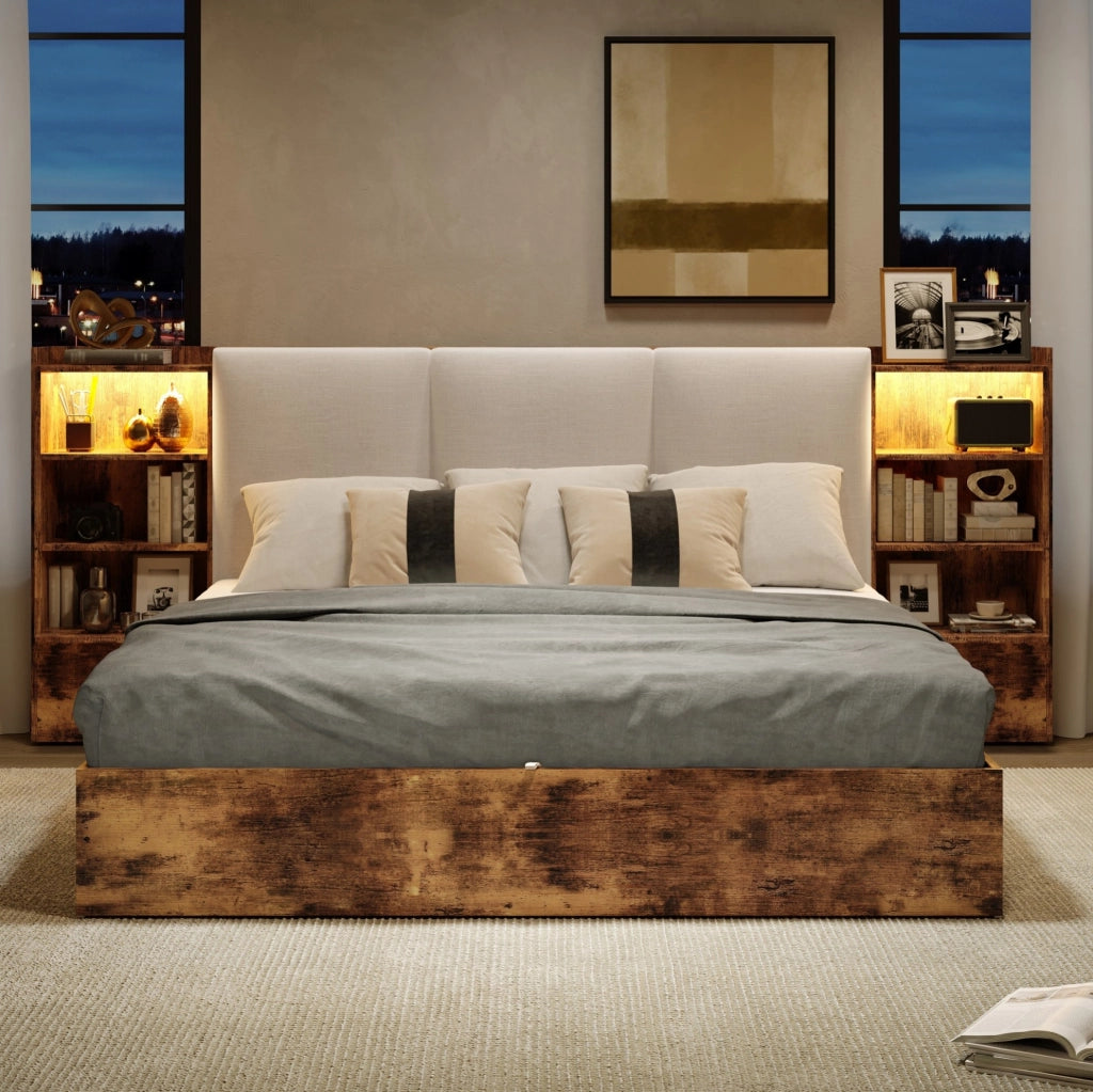 Letto matrimoniale 180x200 con contenitore, LED e 6 vani