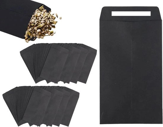 Borse di cartone nero (100 pezzi) per semi e monete - 10x6 cm, buste mini autocollegate