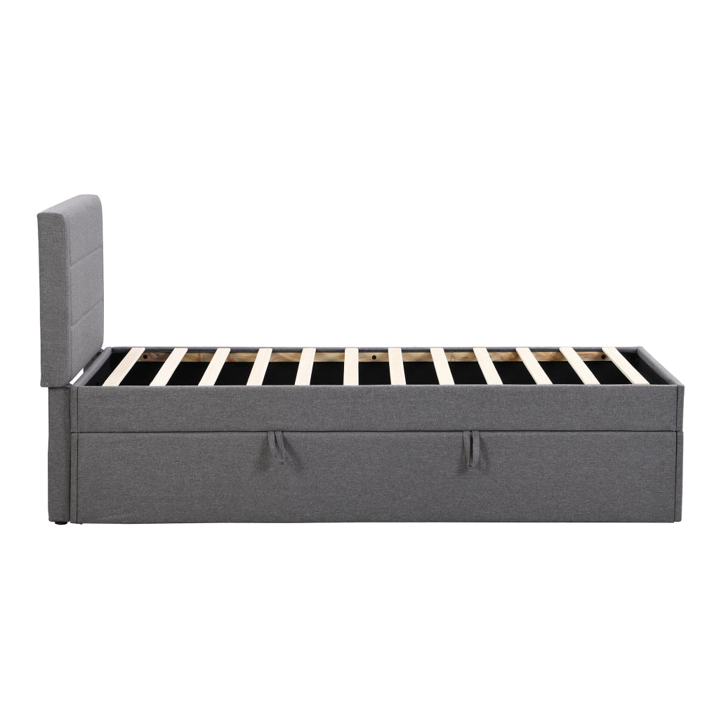 Letto imbottito singolo 90x200 con contenitore e rete a doghe; grigio
