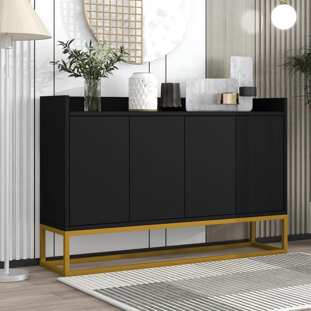 Sideboard moderno minimalista nero, 4 ante senza maniglie per soggiorno, sala da pranzo e cucina