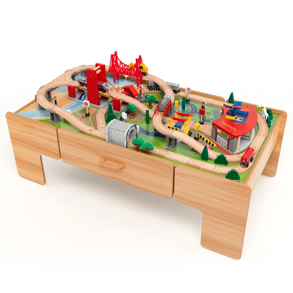 Tavolo del treno per bambini con piano reversibile cassetto portaoggetti automobili, Set da gioco creativo