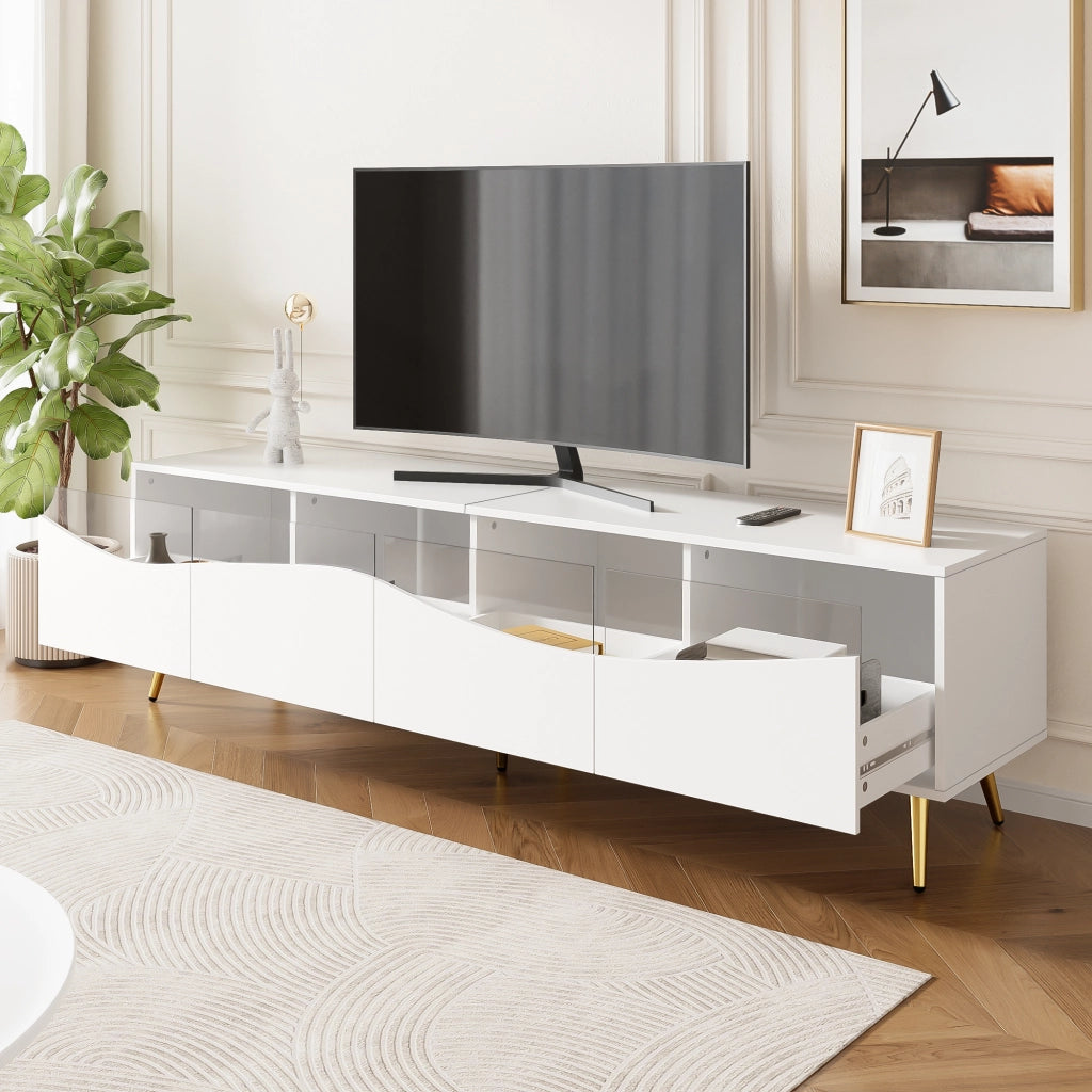 Mobile TV con LED controllabile via Bluetooth; frontali in vetro e passacavi; MDF bianco 180 × 40 × 50 cm