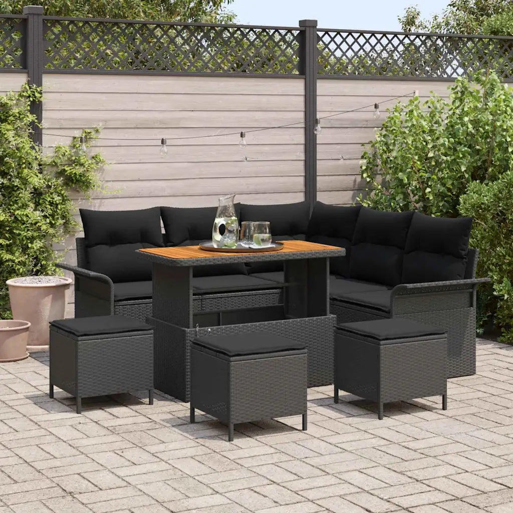Set Divano da Giardino con cuscino 9 pcs Nero polyrattan 3362139
