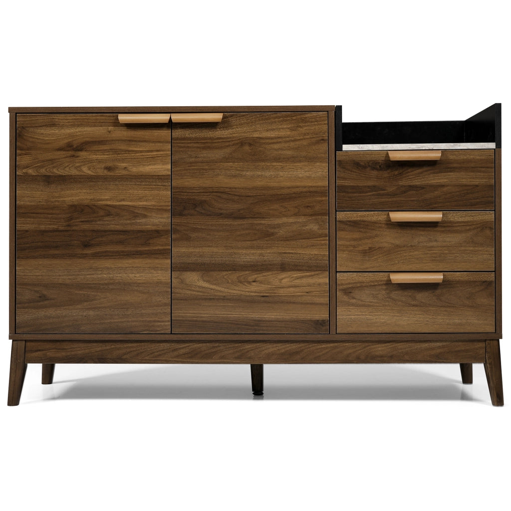 Credenza in effetto rovere con piano effetto marmo; 120x40x77 cm; marrone scuro