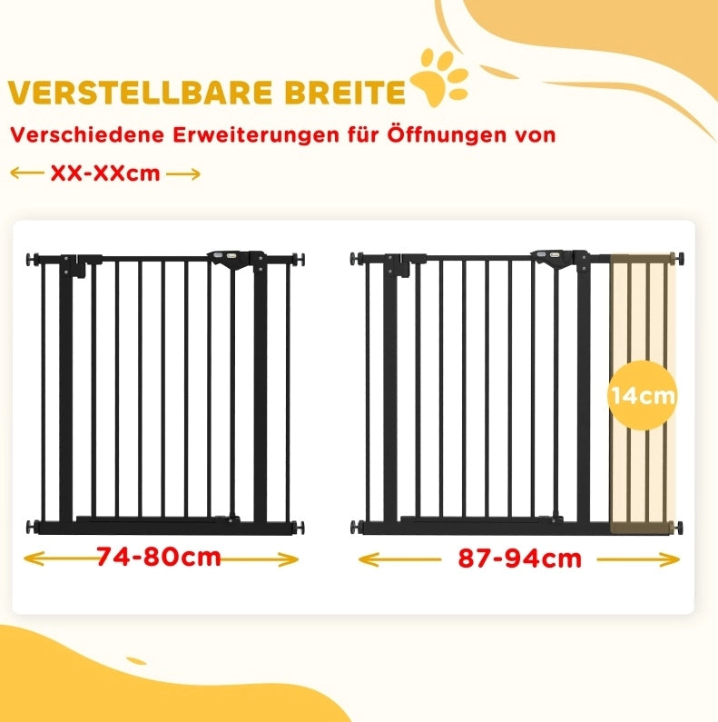 Cancello di Sicurezza per Cani in Metallo e Plastica Regolabile 74-80/87-94 cm Nero