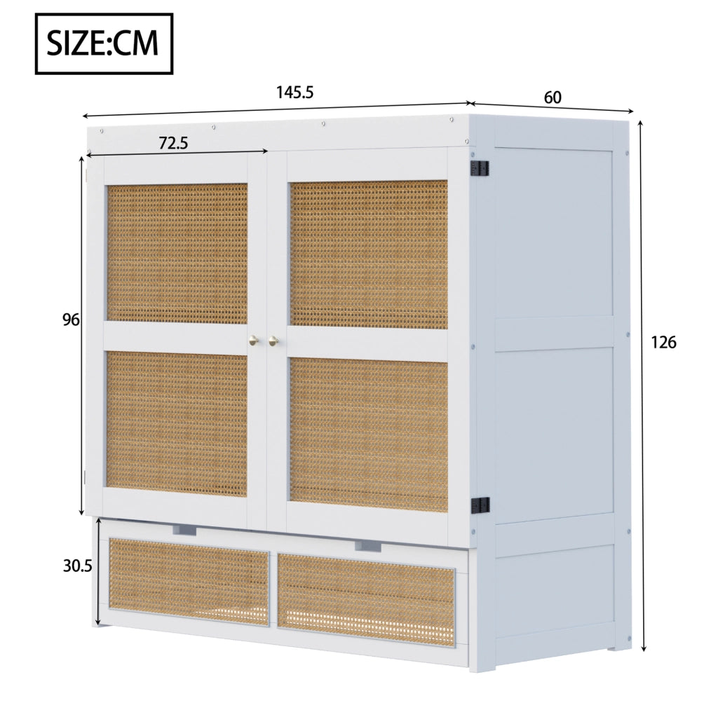 Letto a scomparsa verticale 140x200 cm con cassetti in pino, compensato e MDF bianco