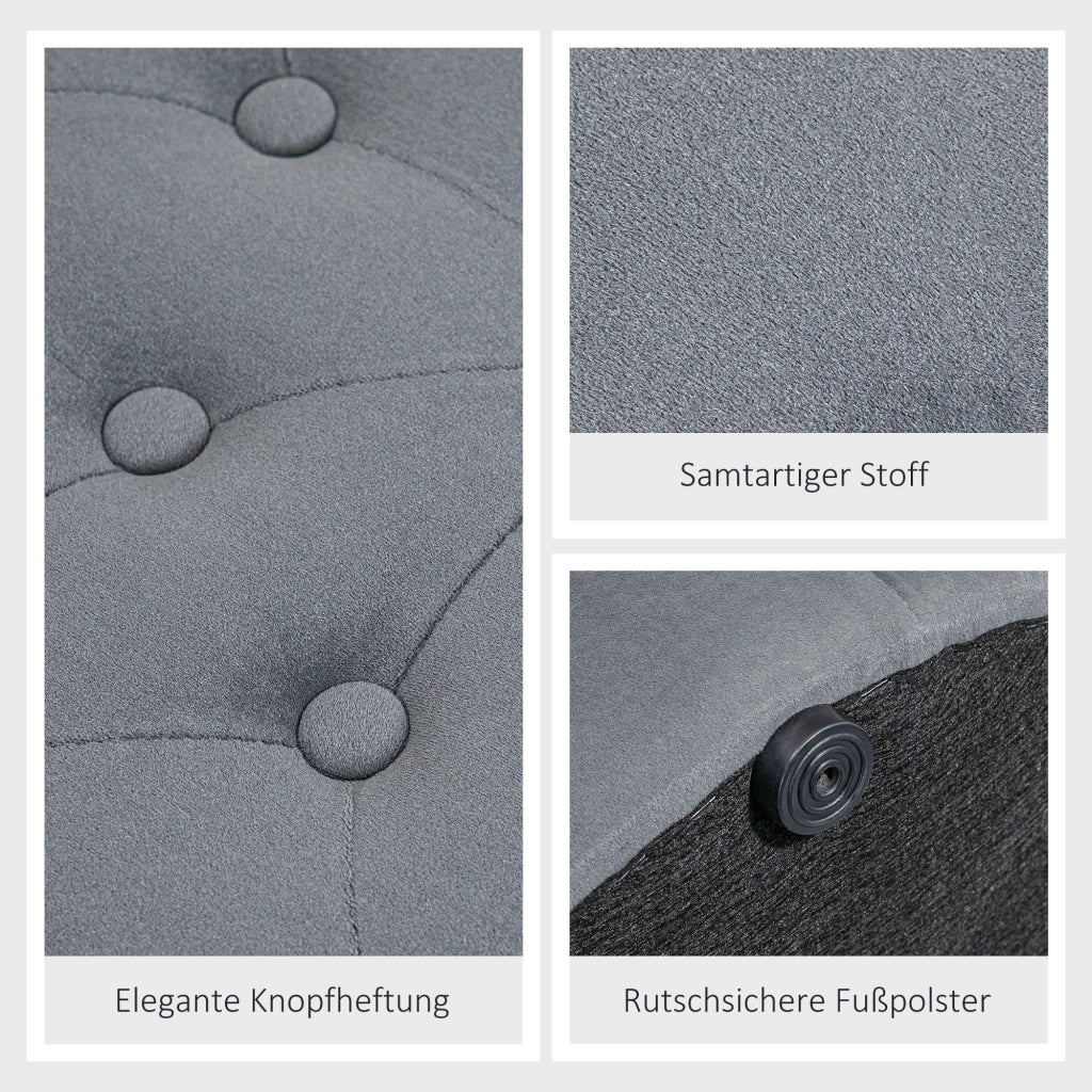 Poggiapiedi contenitore rotondo imbottito con coperchio, effetto velluto in poliestere grigio Ø60×40 cm