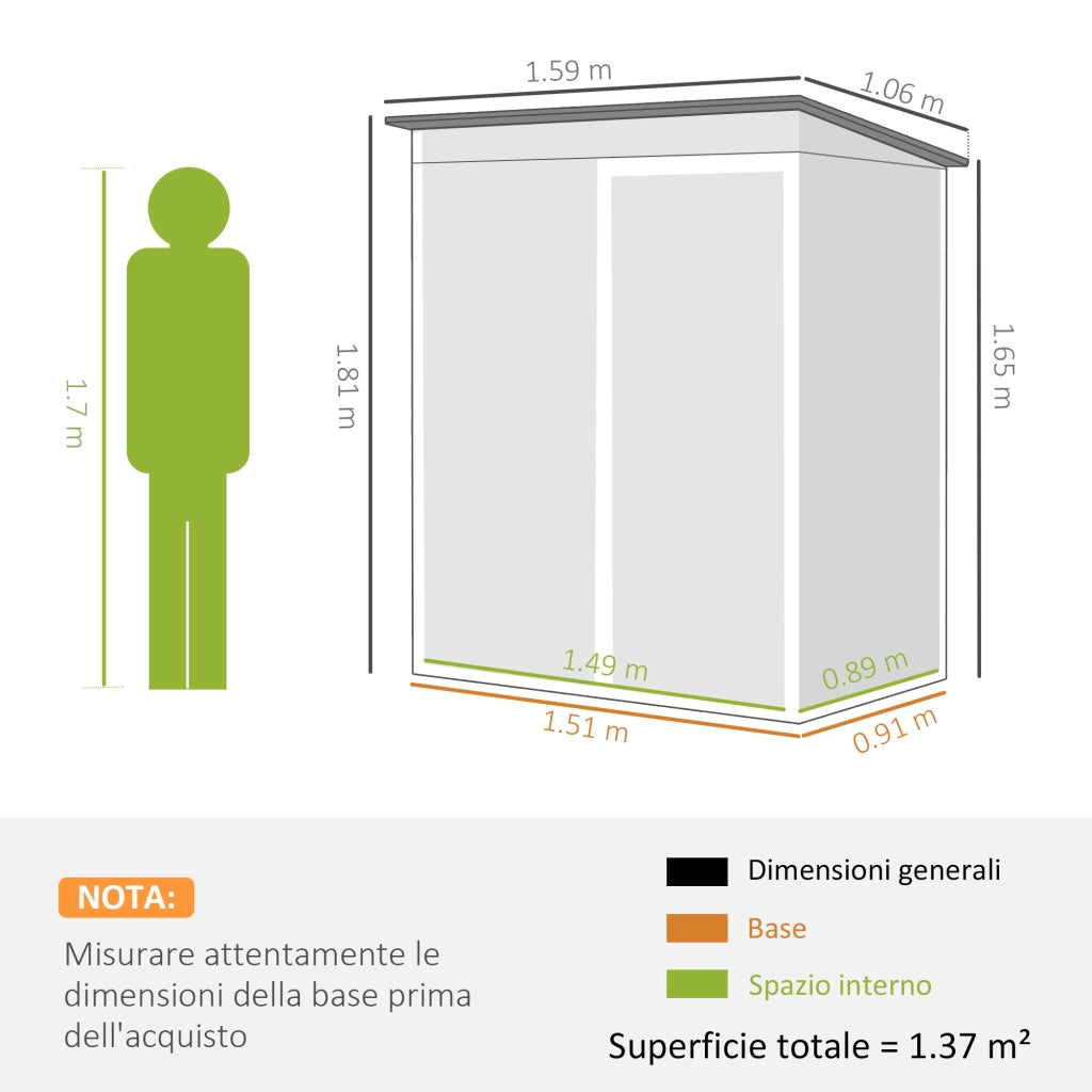 Casetta da Giardino in Metallo ¨C Xylo ¨C Verde 159x106x181 cm