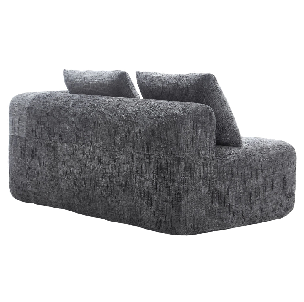 Divano per 2 persone con chaise lounge, tessuto chenille grigio, cuscino incluso e tasche laterali