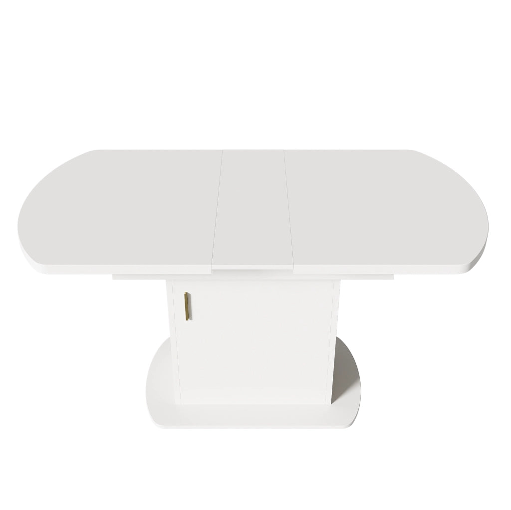 Tavolo da pranzo allungabile ovale 110/130x70x75 cm con vano portaoggetti bianco e maniglia dorata