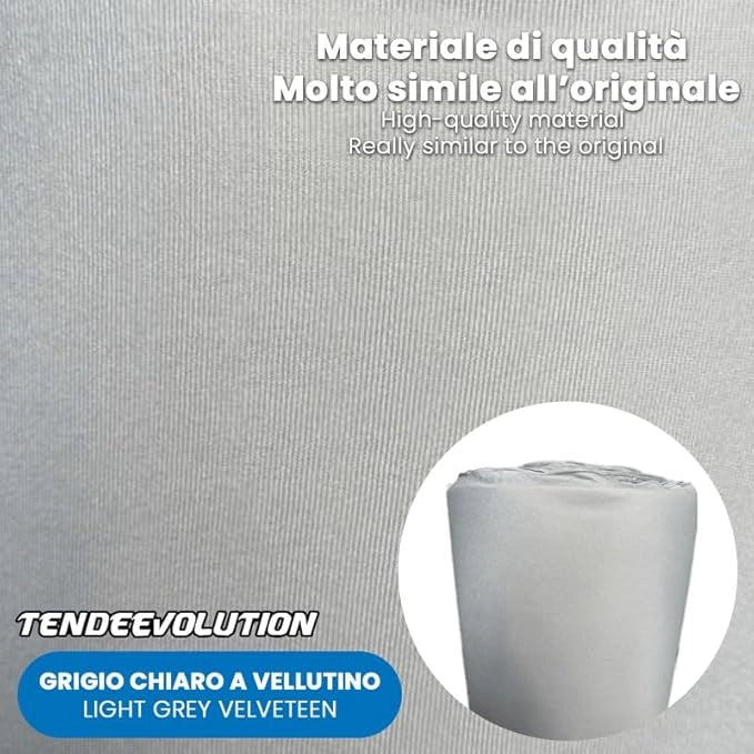 Kit Riparazione Tessuto Cielo Auto - Vellutino Grigio Chiaro Con 1 Colla a Pennello - Misura 1,50 x 2 m - Adatto anche per Pannelli Portiere e Pantoni
