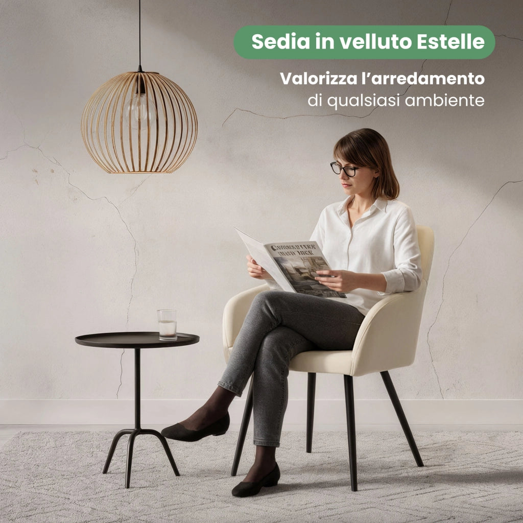 Set di 2 Sedie in velluto liscio ESTELLE Beige gambe nere