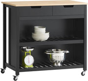 Carrello da Cucina su Ruote con 2 Lavello e Schede - Nero